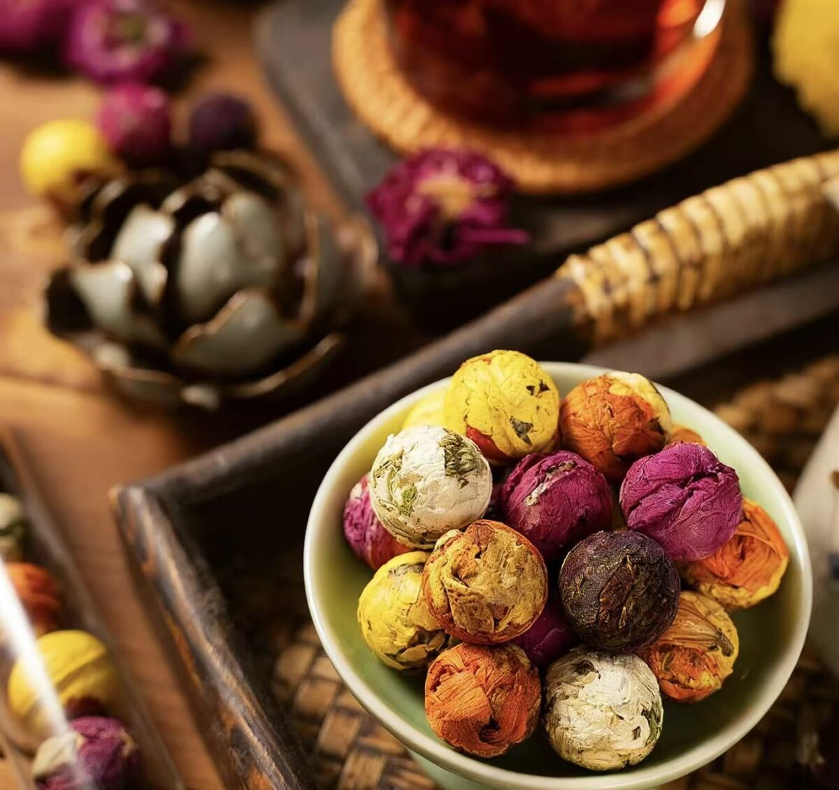 Blooming Tea Pearls - Handmade Flowering Tea Balls, Organic Herbal Tea for Zen Relaxation & Tea Ceremony