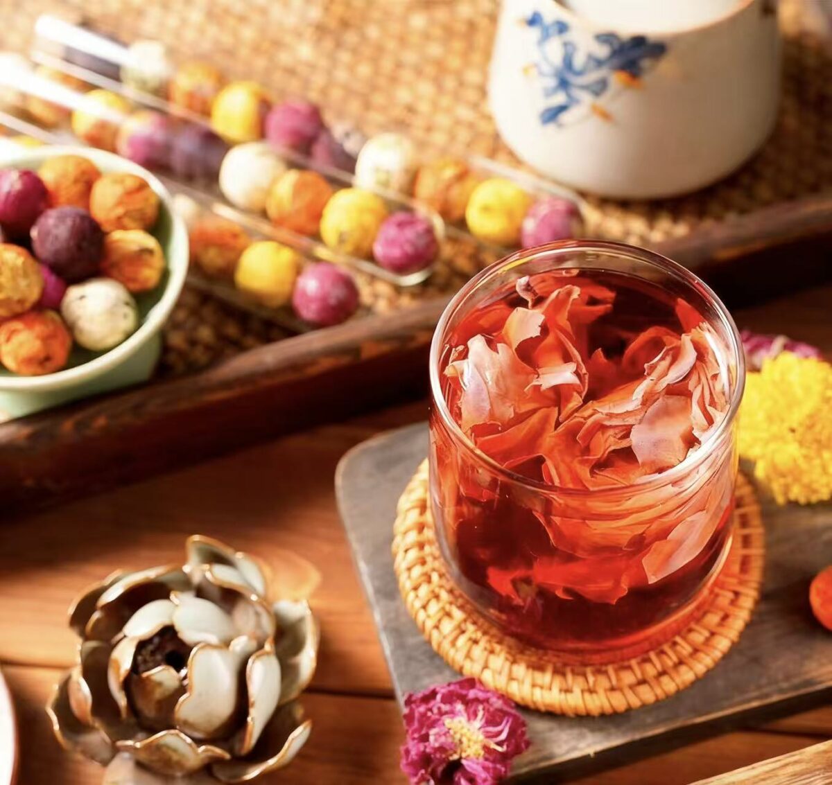 Blooming Tea Pearls - Handmade Flowering Tea Balls, Organic Herbal Tea for Zen Relaxation & Tea Ceremony