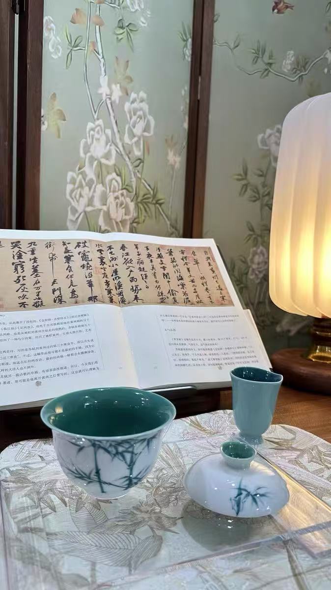 微信图片_20251223084447_646_7 Junxistea Hand-Painted Bamboo Porcelain Gaiwan Set - Zen Tea Cup for Gongfu Brewing