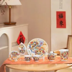 awakening lion porcelain tea set