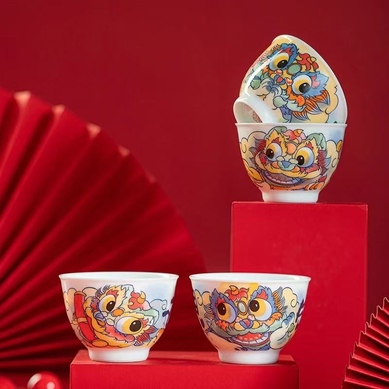 The Serene Guardian: 1380°C Awakening Lion Tea Ceremony Set, Jingdezhen Porcelain