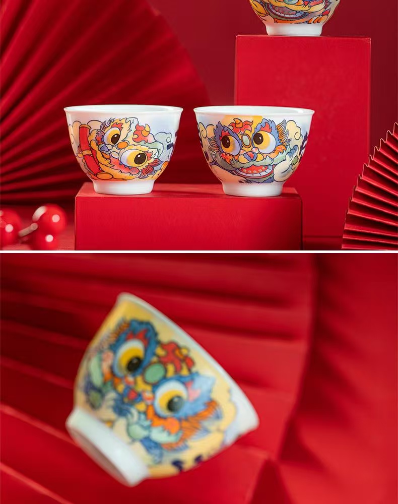 The Serene Guardian: 1380°C Awakening Lion Tea Ceremony Set, Jingdezhen Porcelain