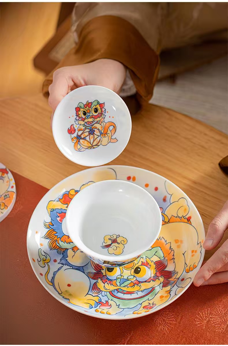 The Serene Guardian: 1380°C Awakening Lion Tea Ceremony Set, Jingdezhen Porcelain