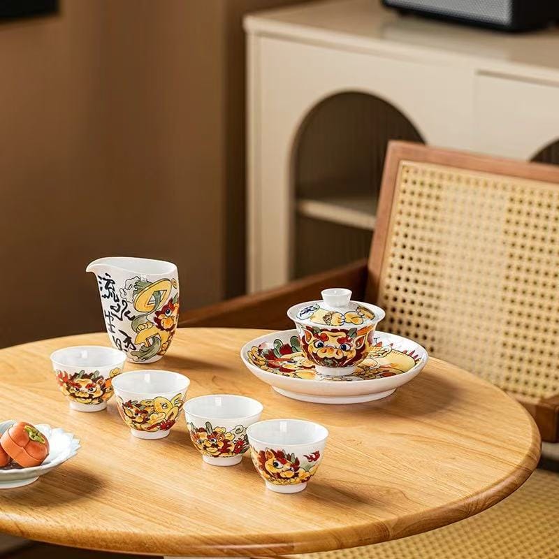 Pi Xiu Porcelain Tea Set - Stunning 1380°C Fired Ceremony Set for Wealth