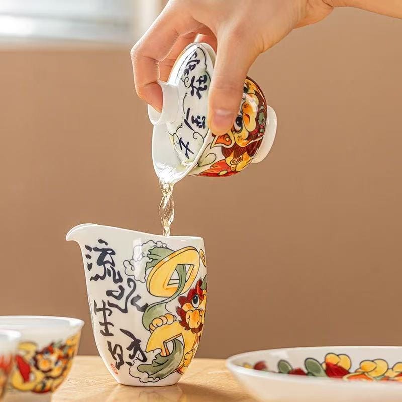 Pi Xiu Porcelain Tea Set - Stunning 1380°C Fired Ceremony Set for Wealth