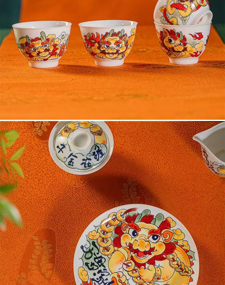 Pi Xiu Porcelain Tea Set - Stunning 1380°C Fired Ceremony Set for Wealth