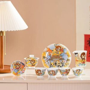 The Monkey King's Journey - 1380°C Porcelain Tea Set, Hand-Painted Sun Wukong Legend, Jingdezhen