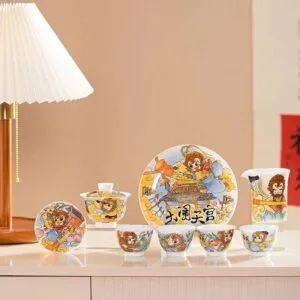 Junxistea Monkey King Porcelain Tea Set - 7 Piece Hand-Painted Jingdezhen Ceremonial Collection monkey king porcelain tea set