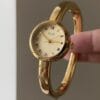 Elegant Gold-Tone Bangle Watch – Minimalist Dial, Adjustable Bracelet, Stainless Steel & Crystal Accents