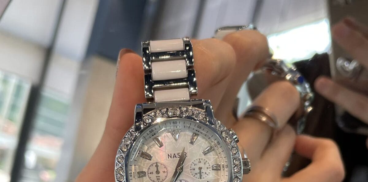 Pearlescent Ceramic Bracelet Watch for Women - Rainbow Mother-of-Pearl Dial & Diamond Accents