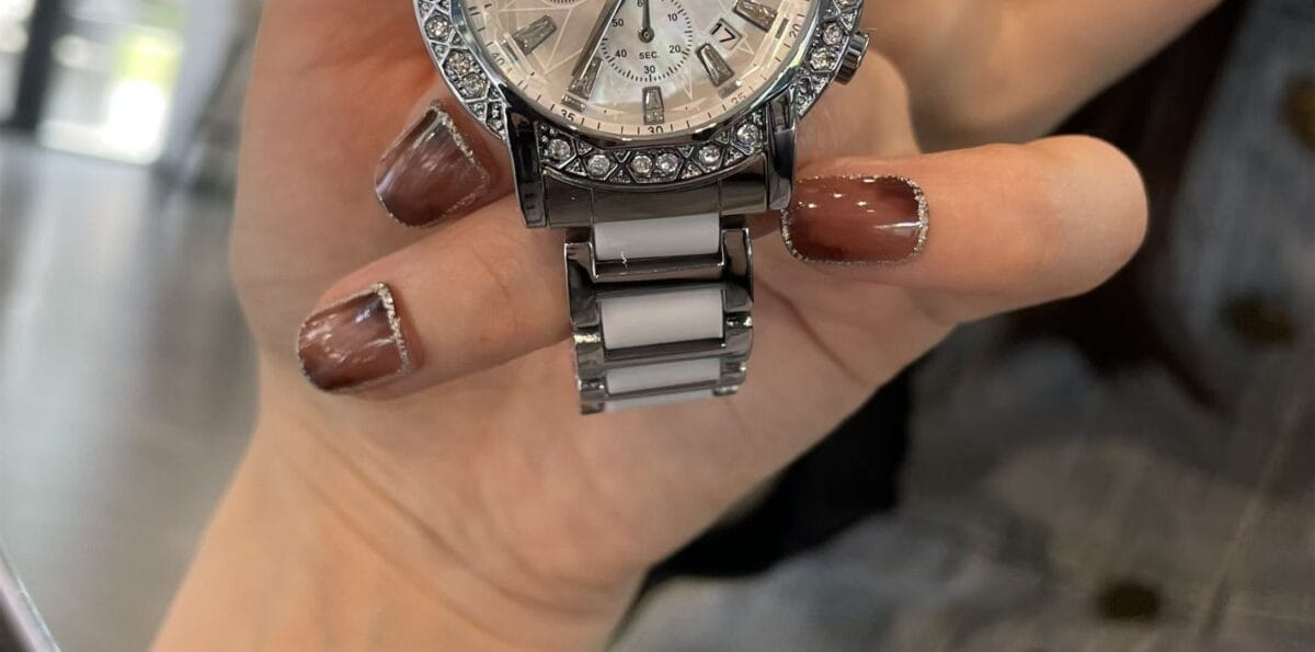 Pearlescent Ceramic Bracelet Watch for Women - Rainbow Mother-of-Pearl Dial & Diamond Accents