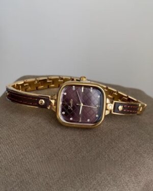 Elegant Diamond Quilted Women’s Watch - Gold-Tone Half Bangle Half Chain Timepiece