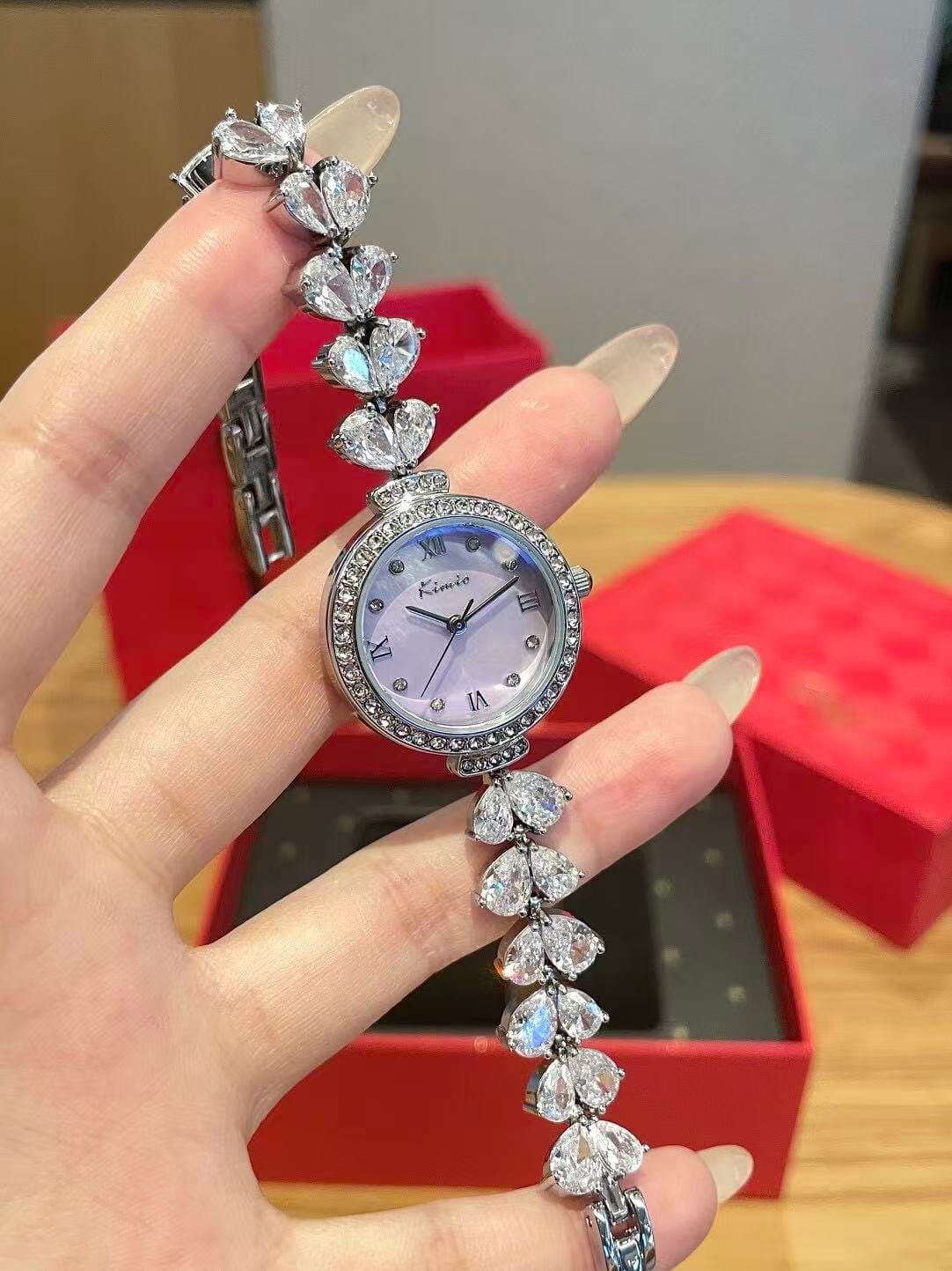 Mermaid Scale Dial Watch with Diamond Accents - Elegant 26mm Women's Jewelry Timepiece
