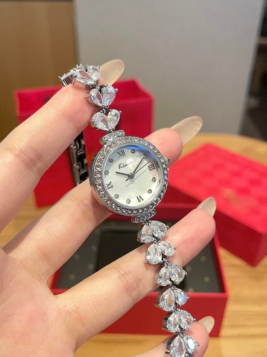 Mermaid Scale Dial Watch with Diamond Accents - Elegant 26mm Women's Jewelry Timepiece