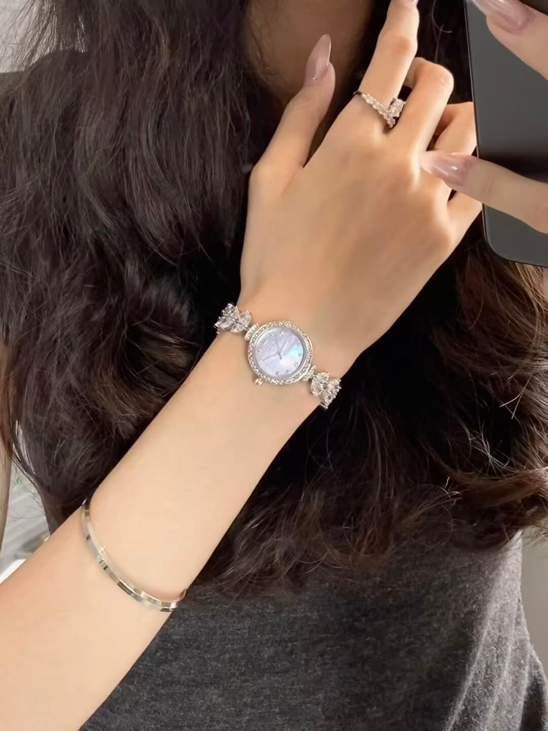 Mermaid Scale Dial Watch with Diamond Accents - Elegant 26mm Women's Jewelry Timepiece