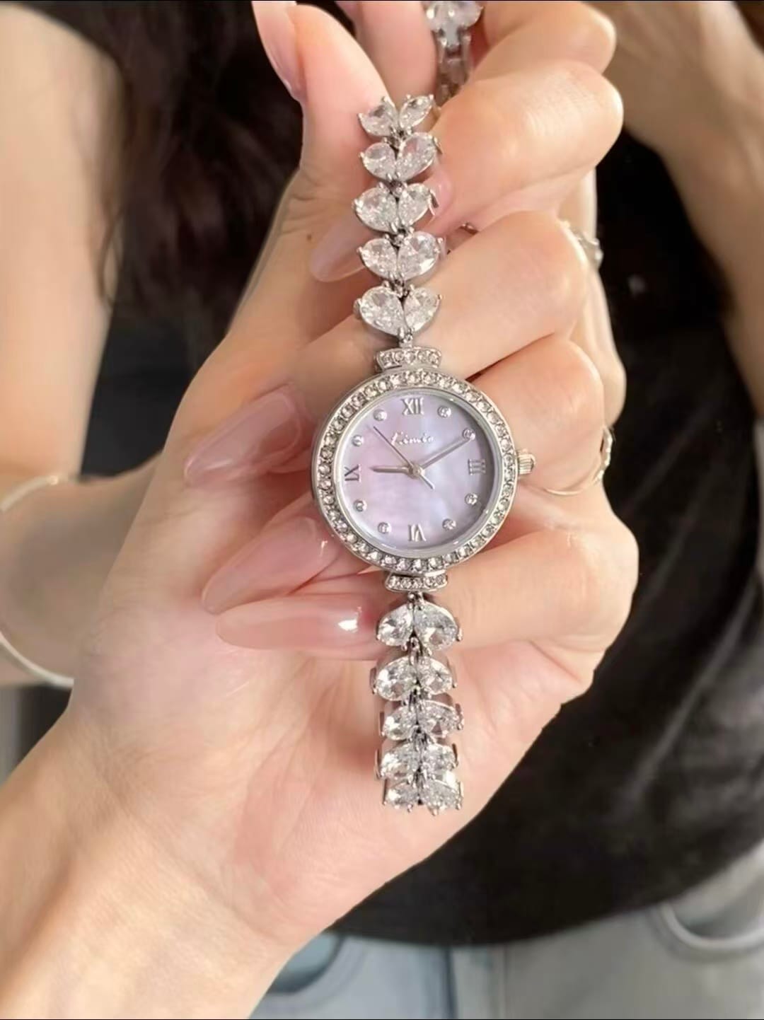 Mermaid Scale Dial Watch with Diamond Accents - Elegant 26mm Women's Jewelry Timepiece