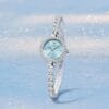 Elegant Crystal-Accented Watch for Women - Frosted Dial in Silver Blue, White & Pink