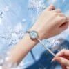 Elegant Crystal-Accented Watch for Women - Frosted Dial in Silver Blue, White & Pink