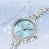Elegant Crystal-Accented Watch for Women - Frosted Dial in Silver Blue, White & Pink