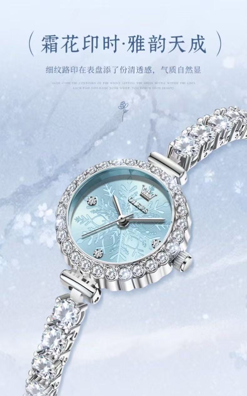 Elegant Crystal-Accented Watch for Women - Frosted Dial in Silver Blue, White & Pink