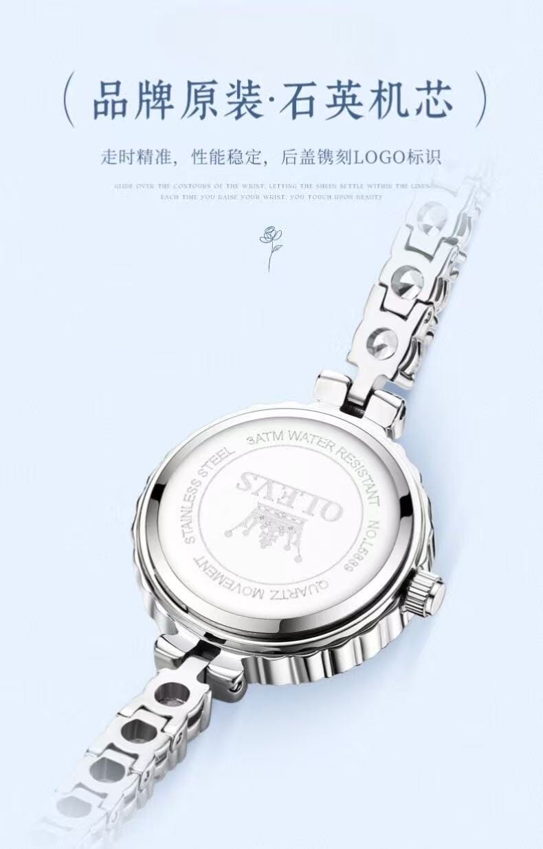 Elegant Crystal-Accented Watch for Women - Frosted Dial in Silver Blue, White & Pink