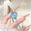 Elegant Crystal-Accented Watch for Women - Frosted Dial in Silver Blue, White & Pink