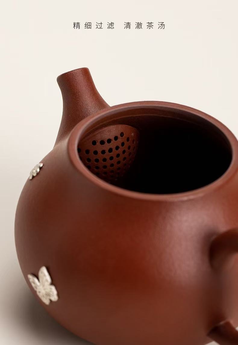 Handcrafted Yixing Zisha Eggplant Teapot with Silver Repair Art - Gongfu Tea Ceremony Pot