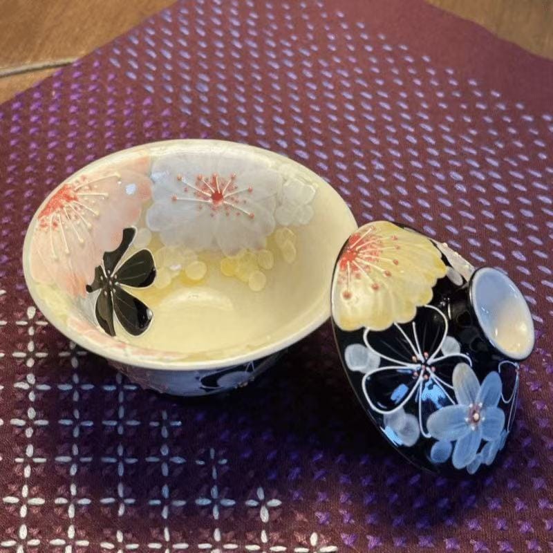 Jingdezhen Fahua Enamel 2 Cai Gaiwan - Hand-Painted Famille Rose with Relief Decoration