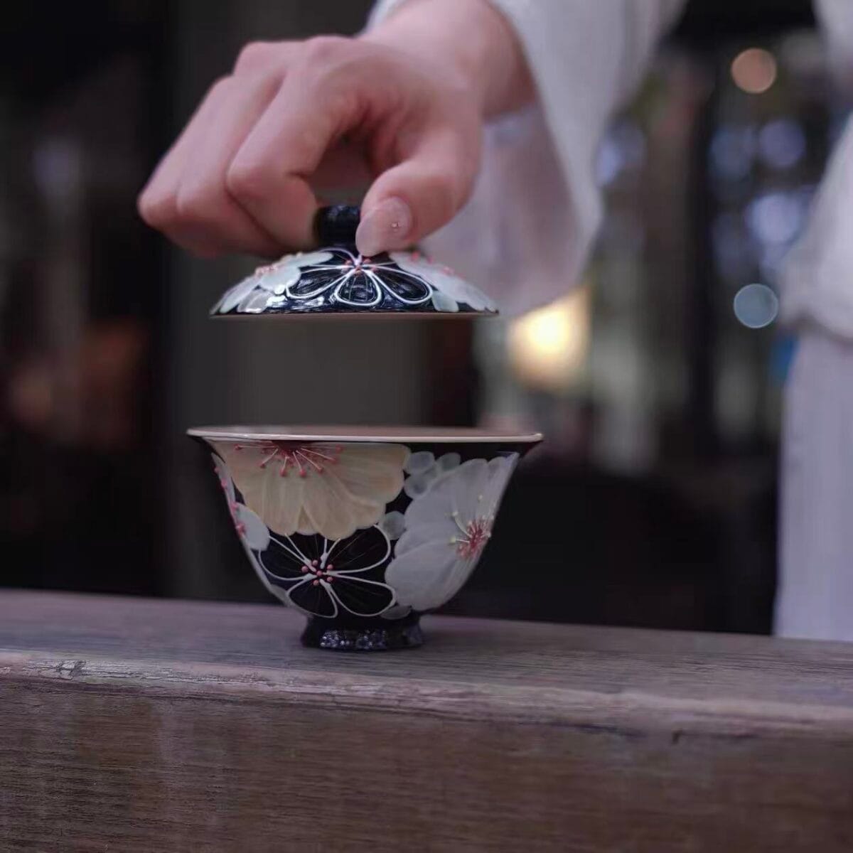 Jingdezhen Fahua Enamel 2 Cai Gaiwan - Hand-Painted Famille Rose with Relief Decoration