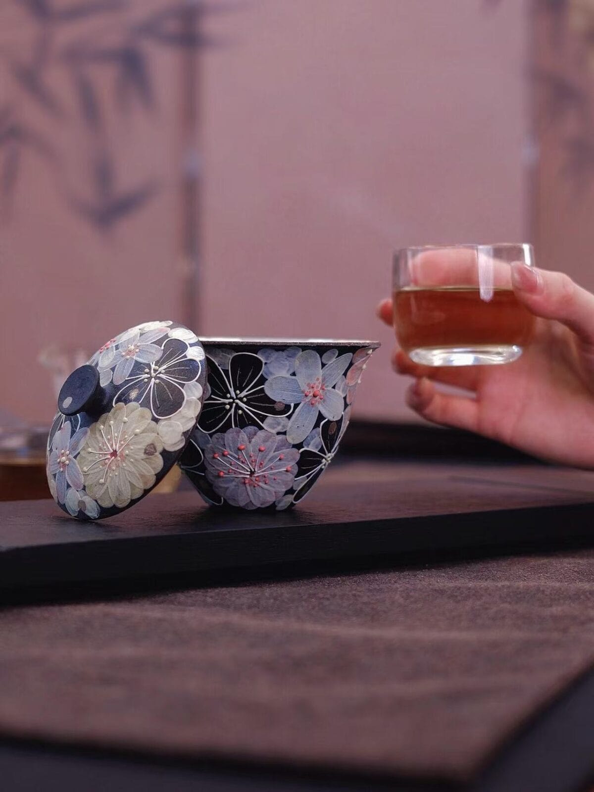 Jingdezhen Fahua Enamel 2 Cai Gaiwan - Hand-Painted Famille Rose with Relief Decoration