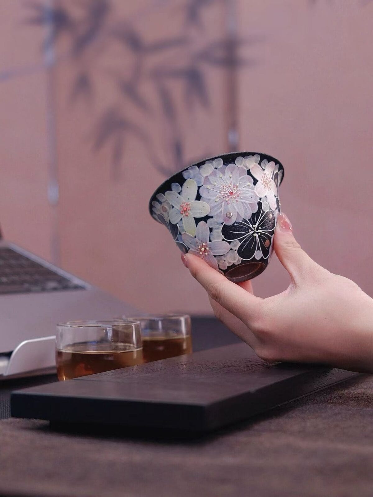 Jingdezhen Fahua Enamel 2 Cai Gaiwan - Hand-Painted Famille Rose with Relief Decoration