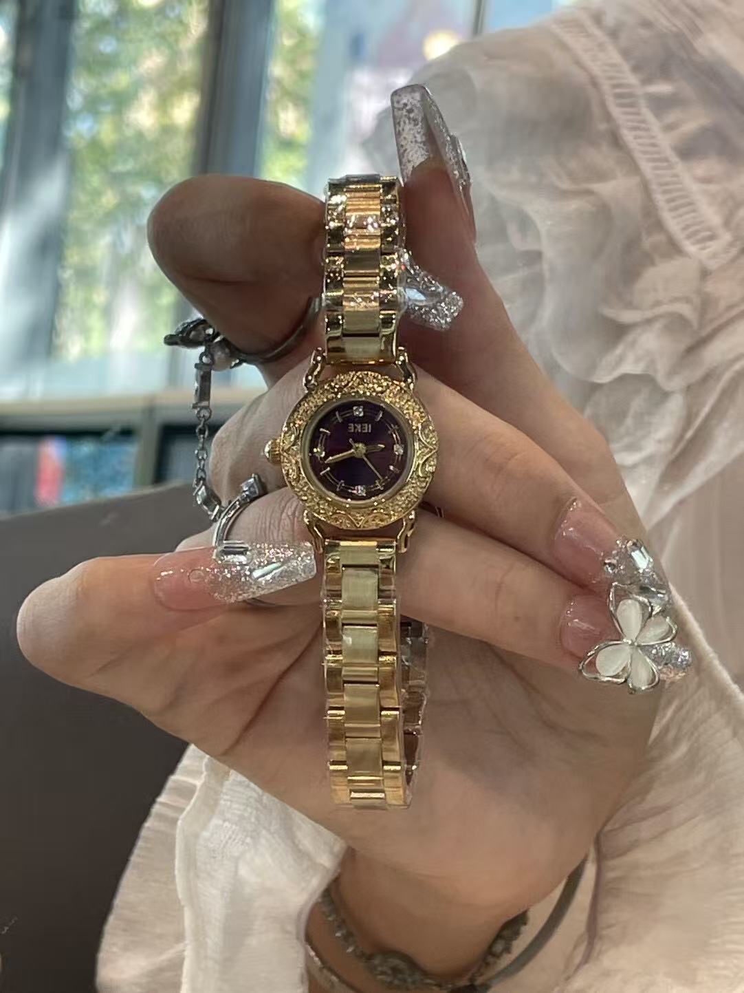 微信图片_20260122185813_1259_6 Gold Skeleton Watch with Starry Night Dial - Art Deco Inspired Women's Timepiece