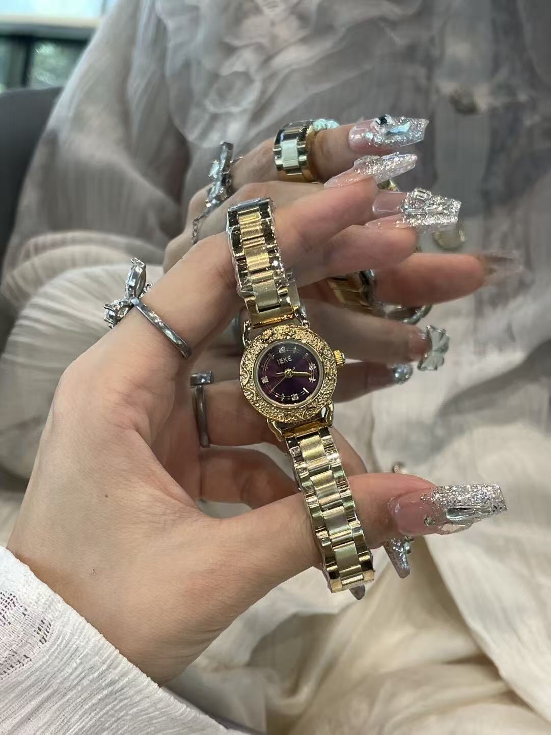 微信图片_20260122185814_1260_6 Gold Skeleton Watch with Starry Night Dial - Art Deco Inspired Women's Timepiece