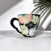 Hand-Painted Floral Black Mug - 250ml Antique Clay Coffee & Tea Cup