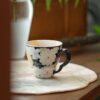 Hand-Painted Floral Black Mug - 250ml Antique Clay Coffee & Tea Cup