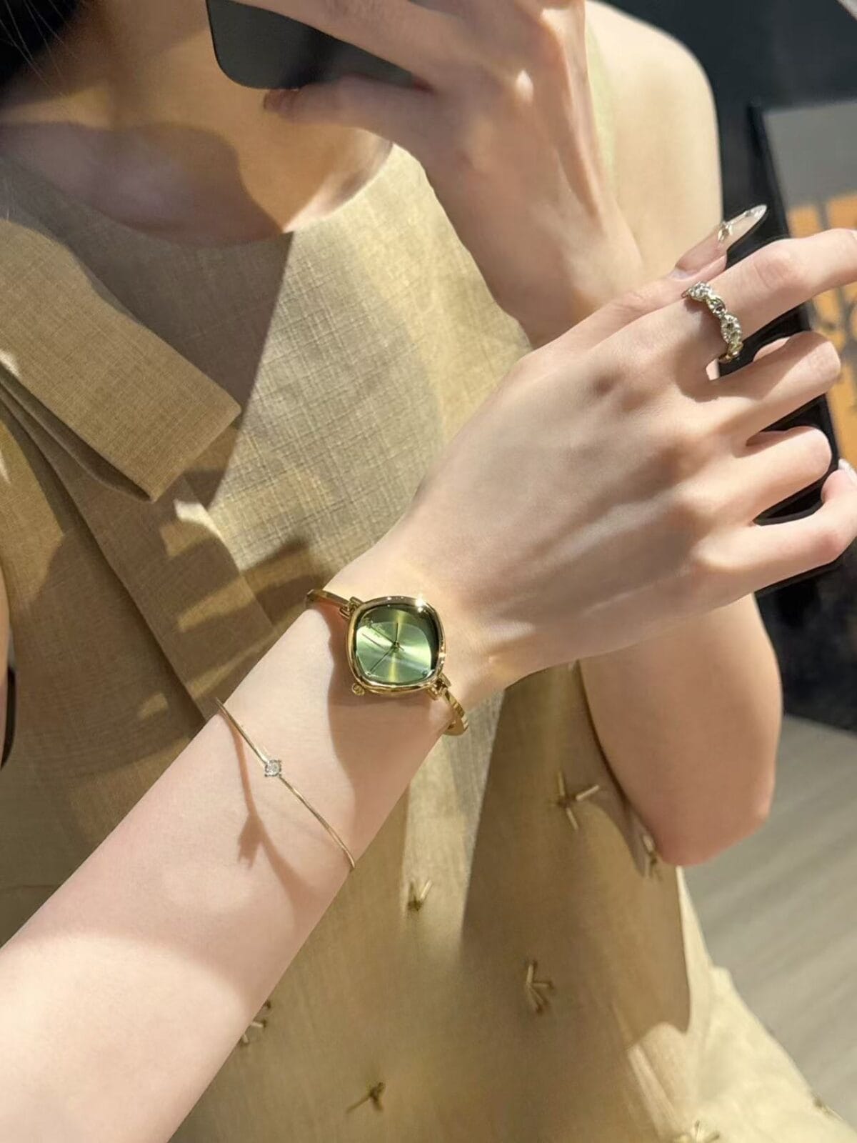 Retro Square Bangle Watch for Women - Small Sugar Cube Design with 7 Colors, Water-Resistant Luxury Watch