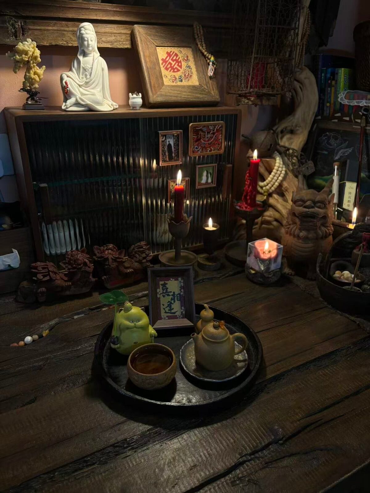 Zisha Clay Cat Tea Pet Holding Mini Teapot - Handmade Yixing Disha Clay Sculpture & Incense Holder