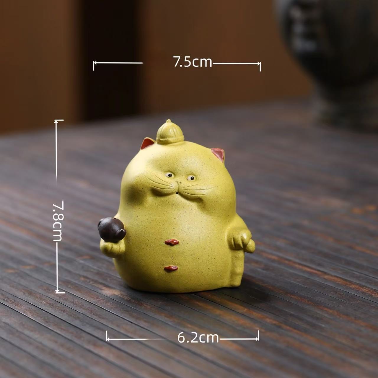 Zisha Clay Cat Tea Pet Holding Mini Teapot - Handmade Yixing Disha