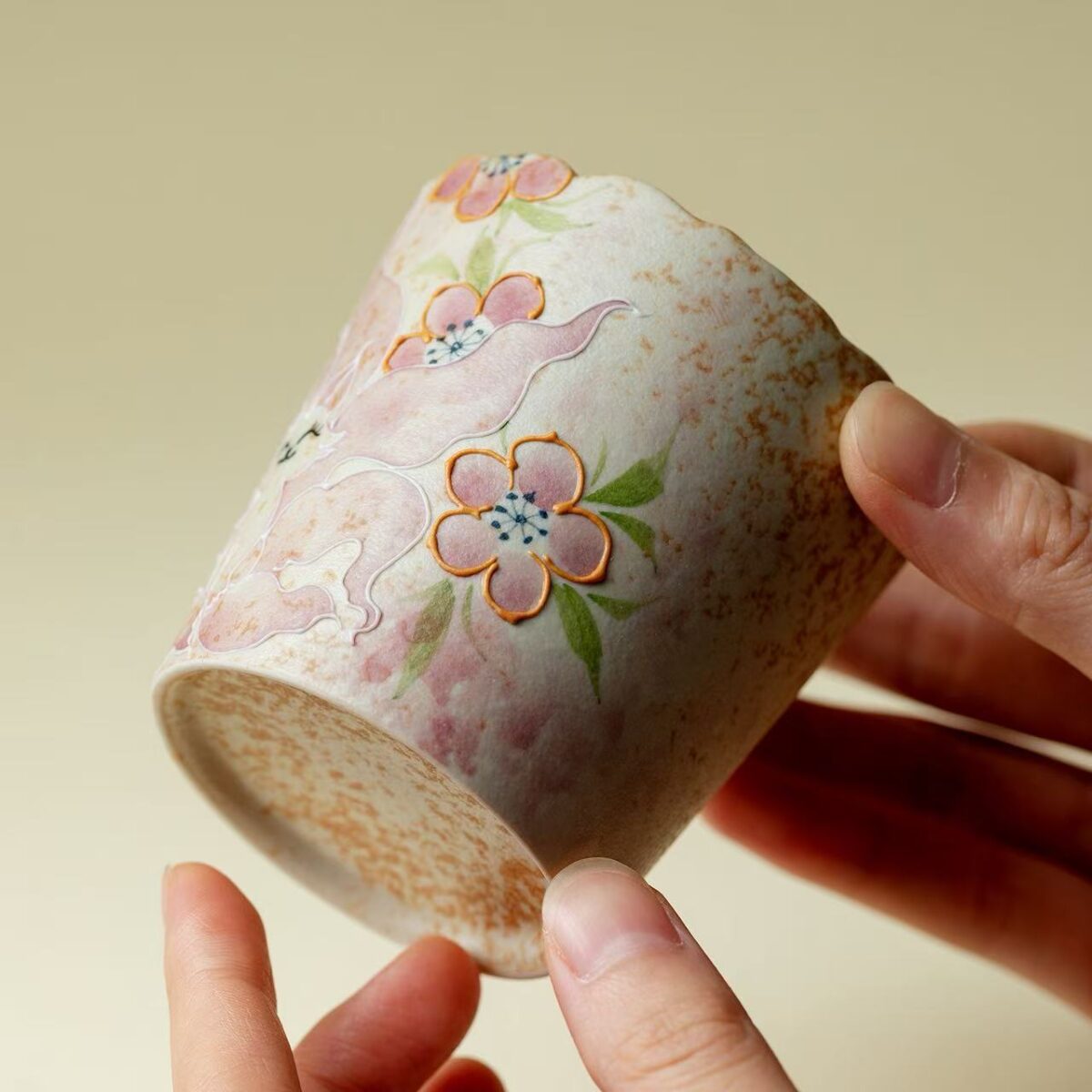 微信图片_20260128181559_1373_6 Hand-Painted Nine-Tailed Fox Floral Rim Tea Cup - Firestone Red Glaze Ceramic 300ml