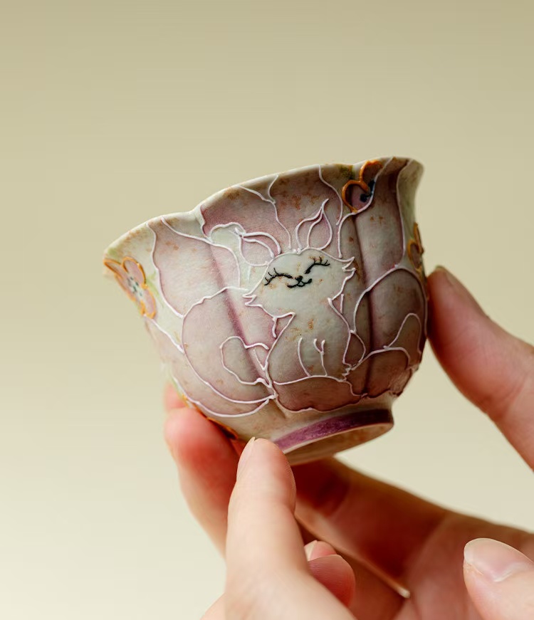 微信图片_20260128183831_1391_6 Hand-Painted Nine-Tailed Fox Tea Cup - Firestone Red Glaze Ceramic Gongfu Tea Cup