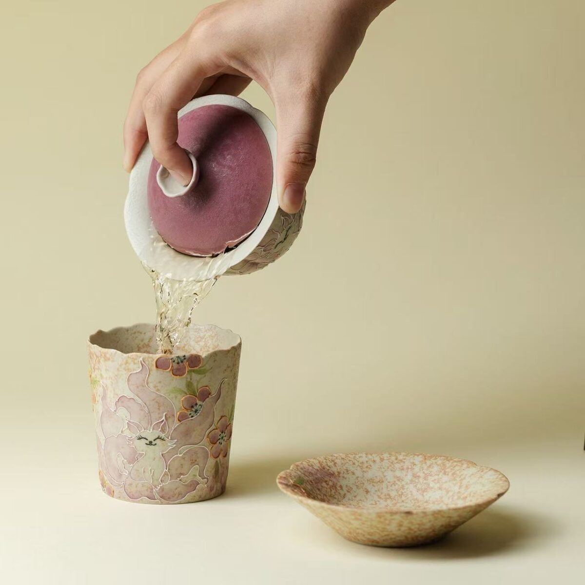 微信图片_20260128193610_1420_6 Firestone Red Glaze Nine-Tailed Fox Ceramic Gaiwan Set - Hand-Painted 3-Piece Gift Box