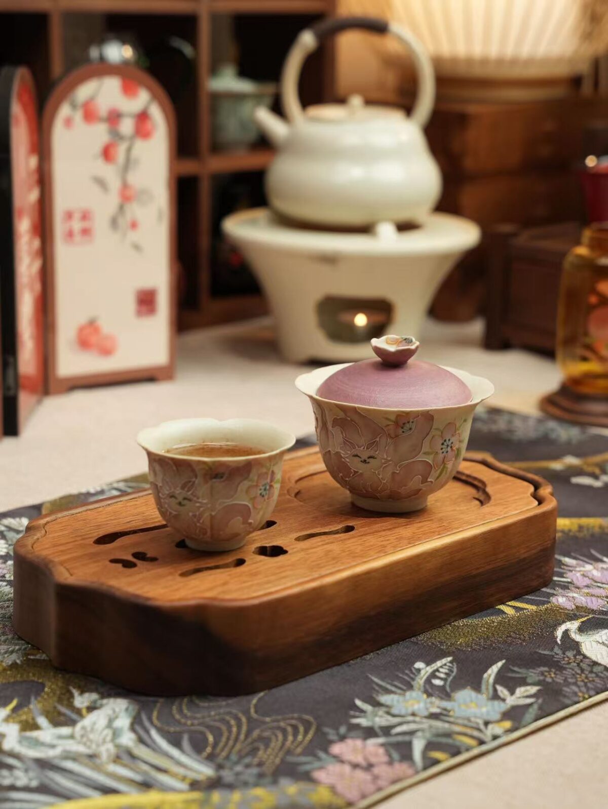 微信图片_20260128194044_1423_6 Firestone Red Glaze Nine-Tailed Fox Ceramic Gaiwan Set - Hand-Painted 3-Piece Gift Box