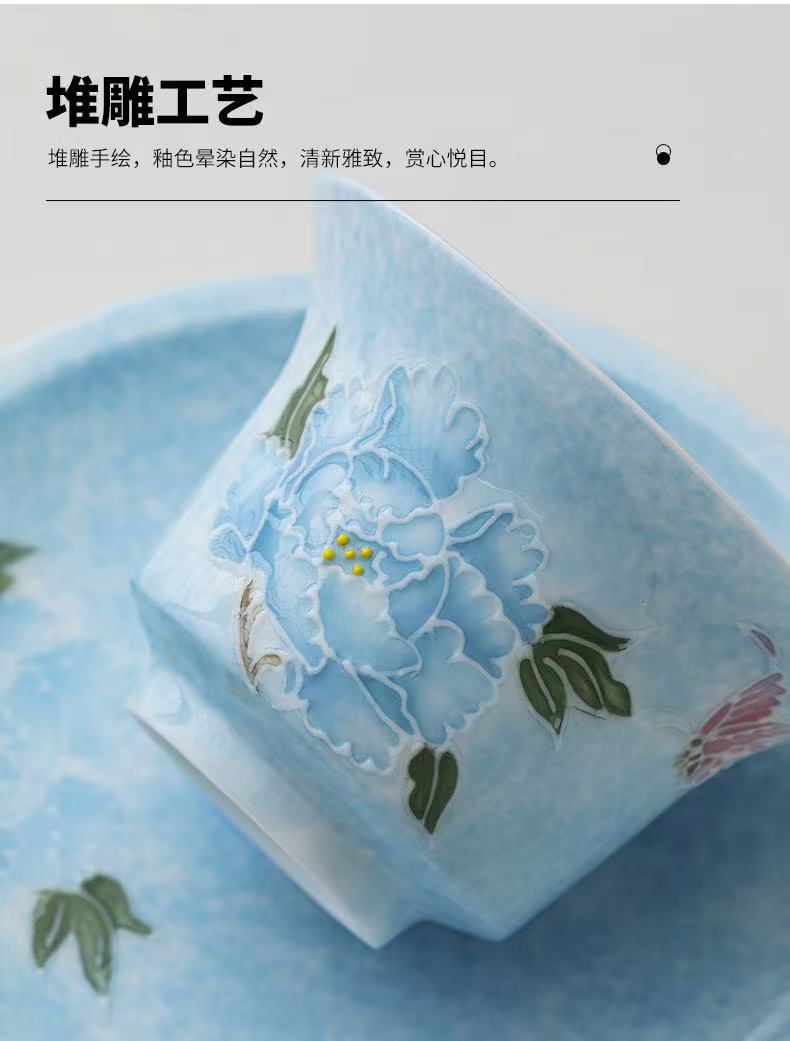 微信图片_20260131202148_1617_6 Hand-Painted Relief Carving Ceramic Gaiwan Set - Artistic Tea Set with Saucer