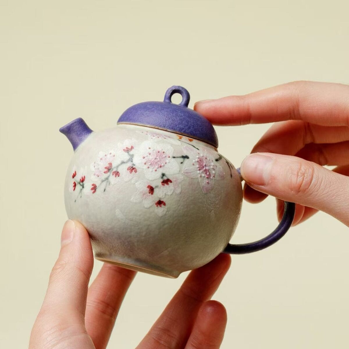 Hand Painted Teapot - Stunning Fen Cai Plum Blossom Design, 130ml