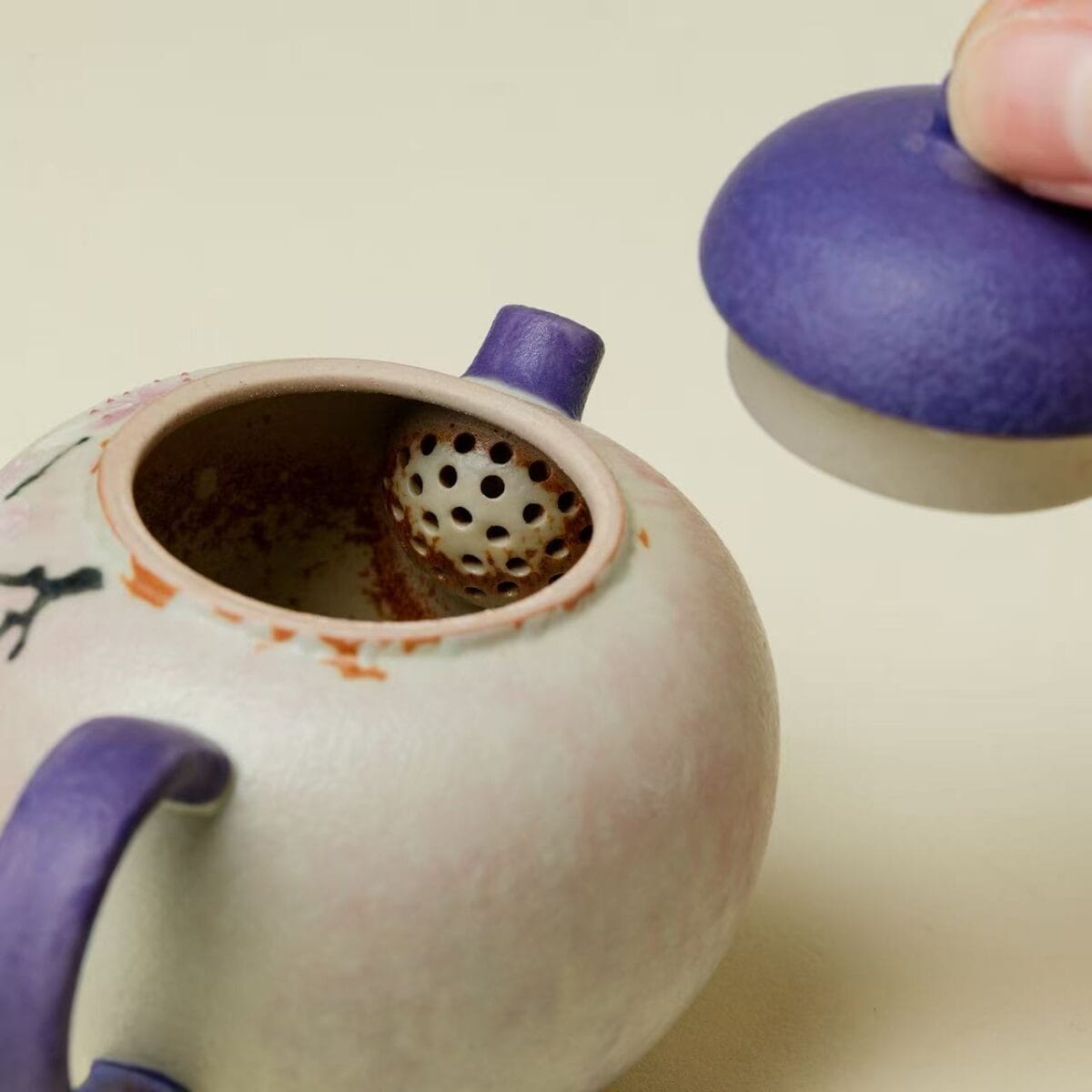 Hand Painted Teapot - Stunning Fen Cai Plum Blossom Design, 130ml