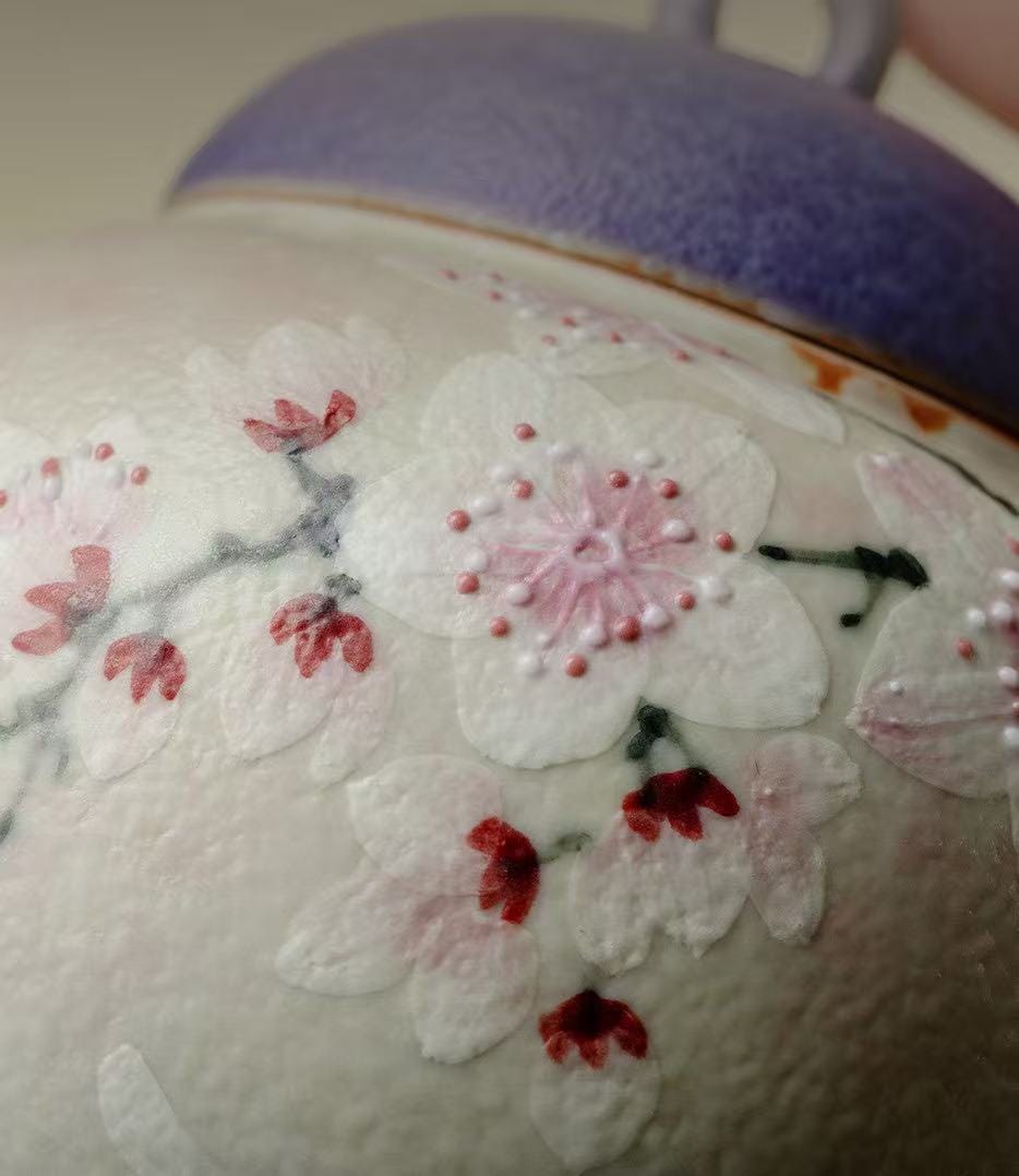 Hand Painted Teapot - Stunning Fen Cai Plum Blossom Design, 130ml
