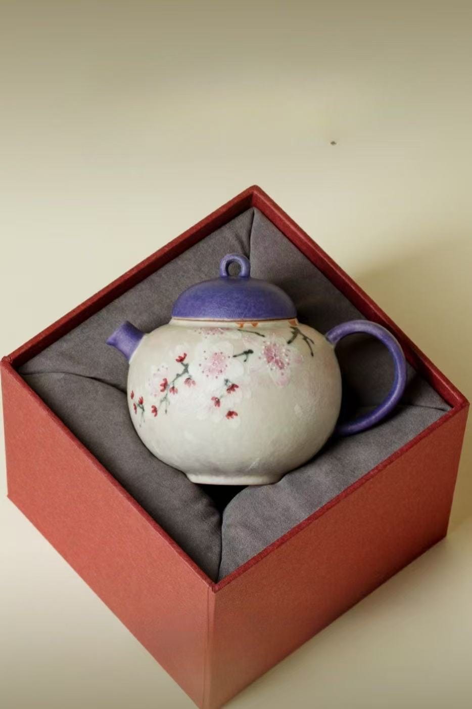Hand Painted Teapot - Stunning Fen Cai Plum Blossom Design, 130ml