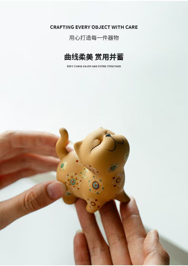 微信图片_20260202110605_1635_6 Golden Duan Zisha Cat Tea Pet & Lid Rest - Handmade Ceramic Tea Accessory