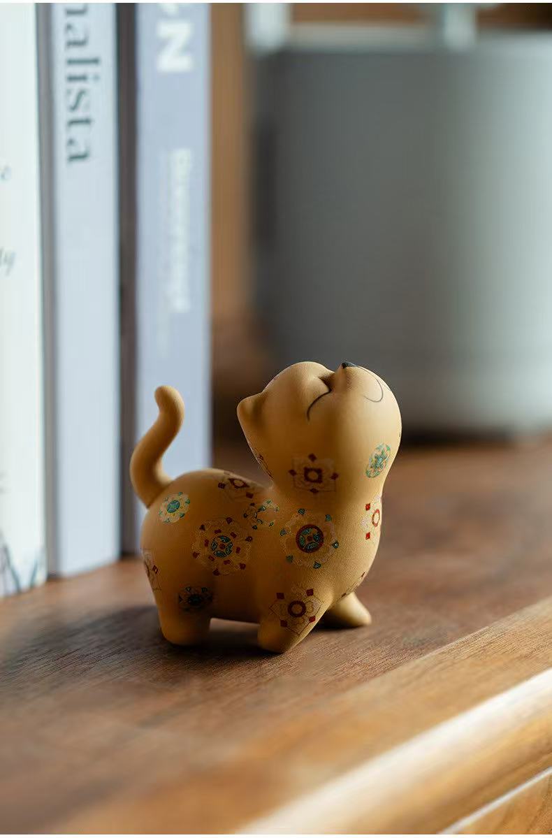 微信图片_20260202110607_1636_6 Golden Duan Zisha Cat Tea Pet & Lid Rest - Handmade Ceramic Tea Accessory