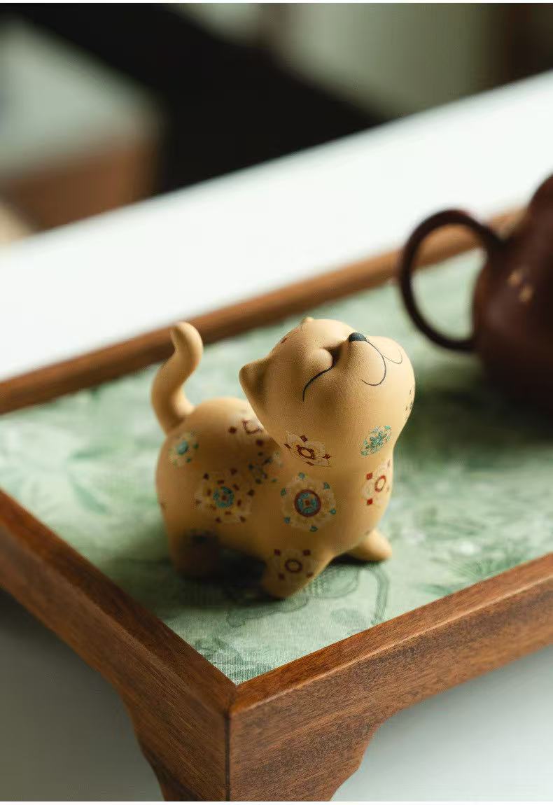 微信图片_20260202110609_1637_6 Golden Duan Zisha Cat Tea Pet & Lid Rest - Handmade Ceramic Tea Accessory